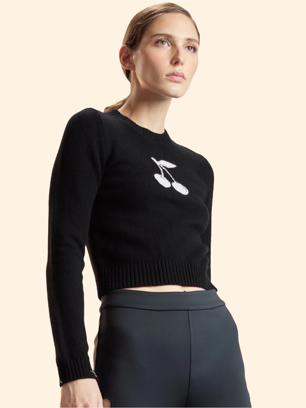 Cynthia Rowley Cherries on Top Cropped Sweater in Black